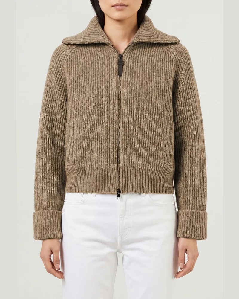 Brunello Cucinelli Cardigan von aus Kaschmir-Mischung mit Matrosenkragen und Reißverschluss Beige