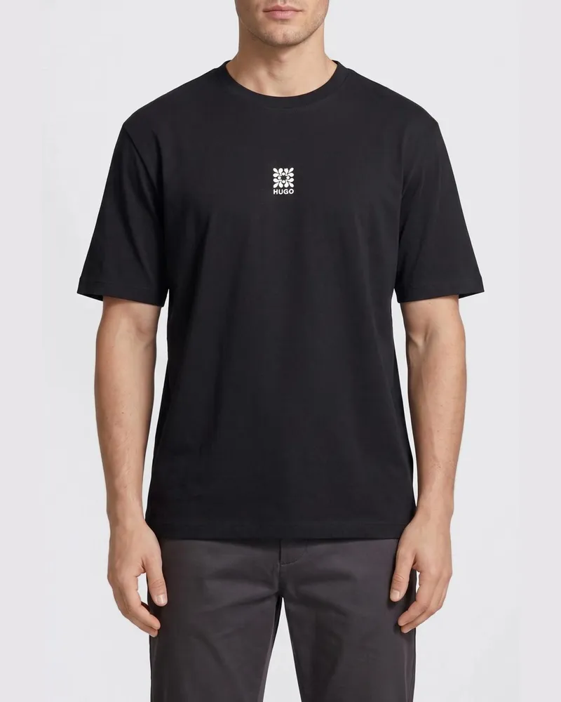 HUGO BOSS Baumwoll-T-Shirt mit Ton-in-Ton-Logo Schwarz