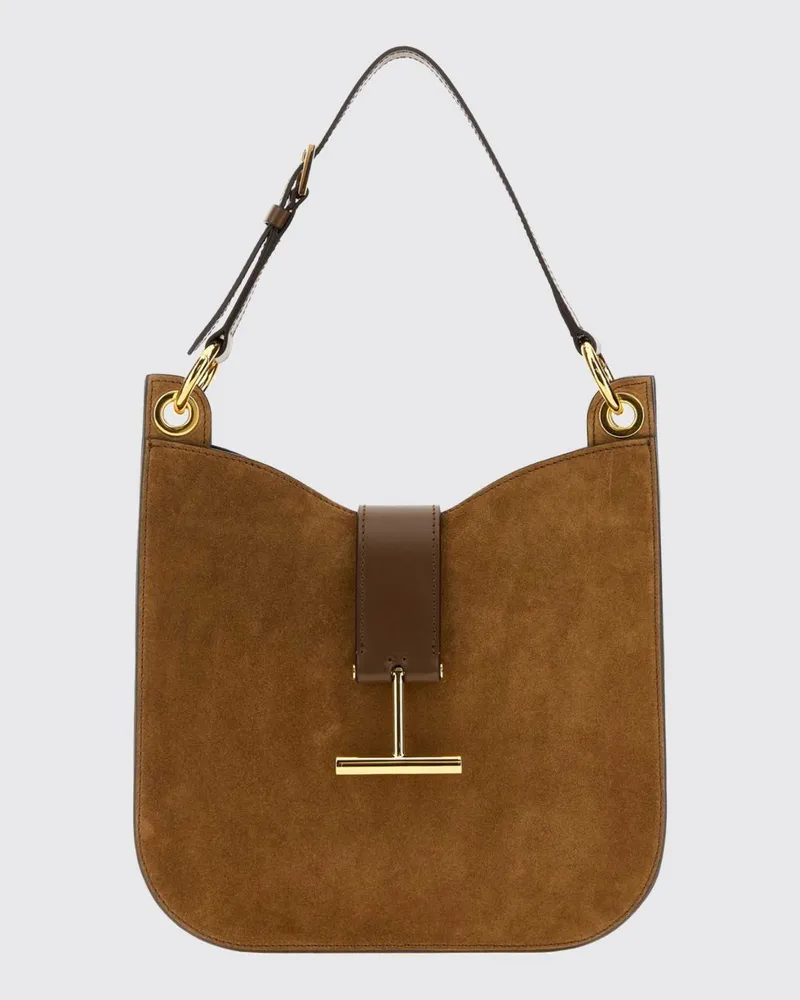Tom Ford Rechteckige Wildleder-Schultertasche von mit verstellbarem Henkel Burnt