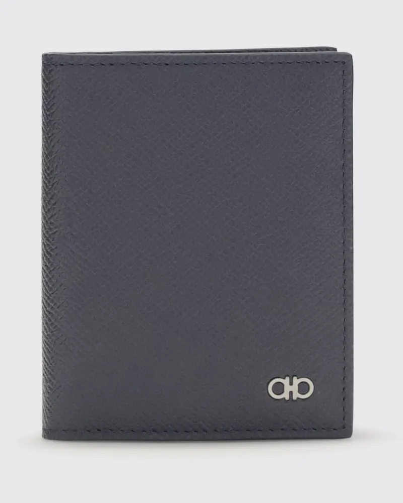 Ferragamo Bifold-Kartenetui aus genarbtem Kalbsleder mit Gancini-Detail Navy