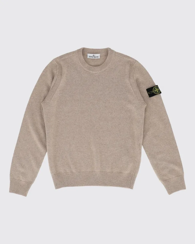 Stone Island Rundhalspullover für Jungen aus Wollmischung mit Compass-Logo Beige