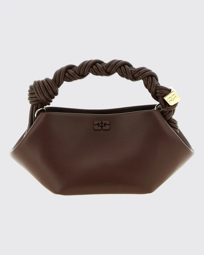 Ganni Mini-Handtasche aus recyceltem Leder mit Butterfly-Logo und geflochtenem Griff Braun