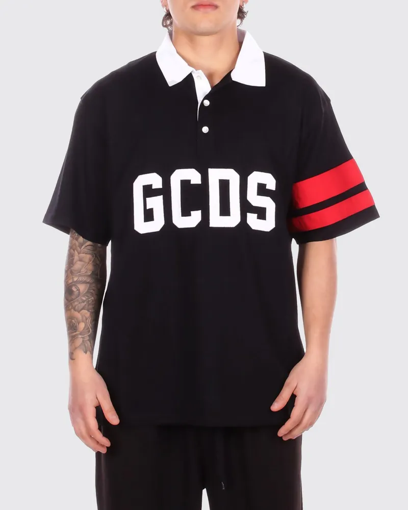 GCDS Baumwoll-Polohemd mit Logo Schwarz