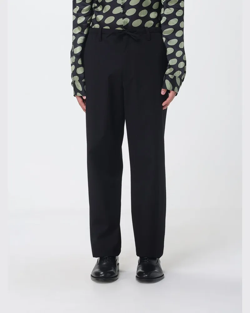 Dries van Noten Hose mit Kordelzug aus Baumwolle und Wolle Schwarz