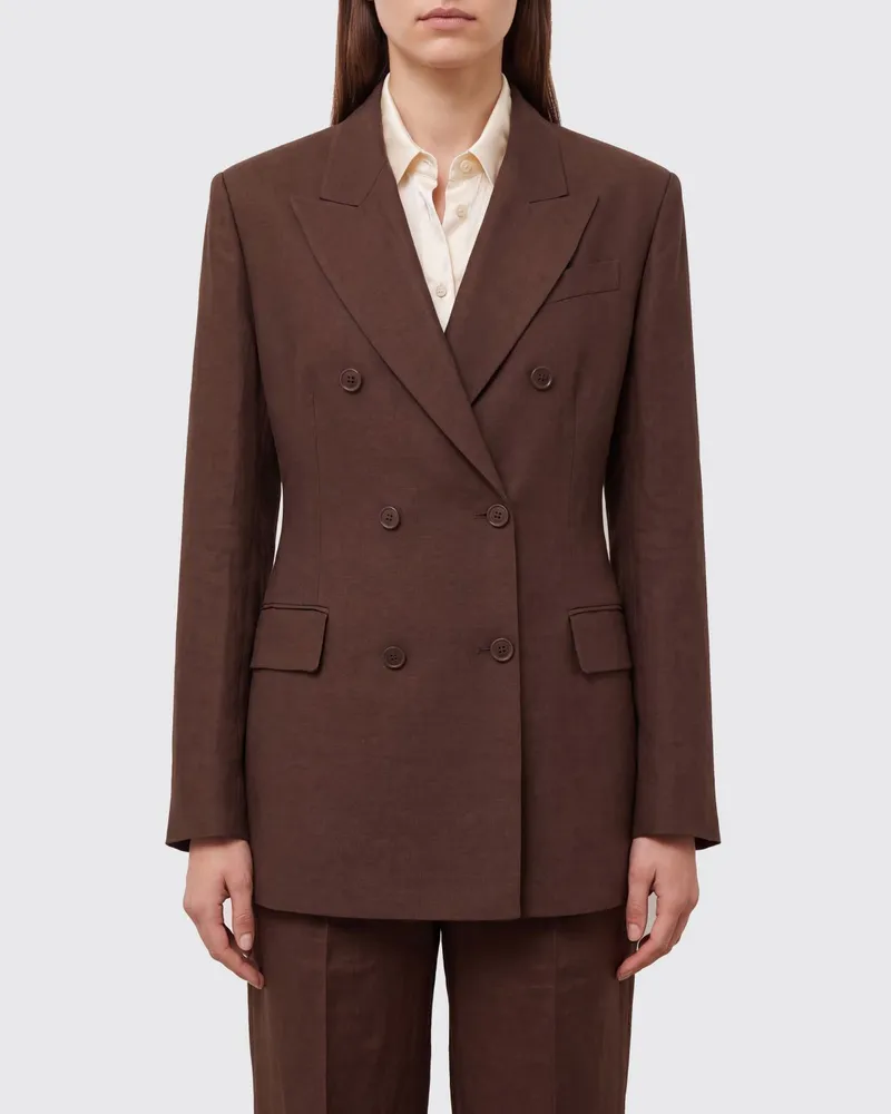 P.A.R.O.S.H. Taillierter P.A.R.O.S.H. Zweireiher-Blazer aus Leinen-Viskose-Mischung Braun