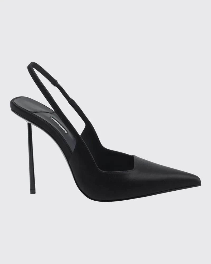 Le Silla Amelia Satin-Slingbacks mit hohem Stiletto-Absatz und mandelförmiger Spitze Schwarz