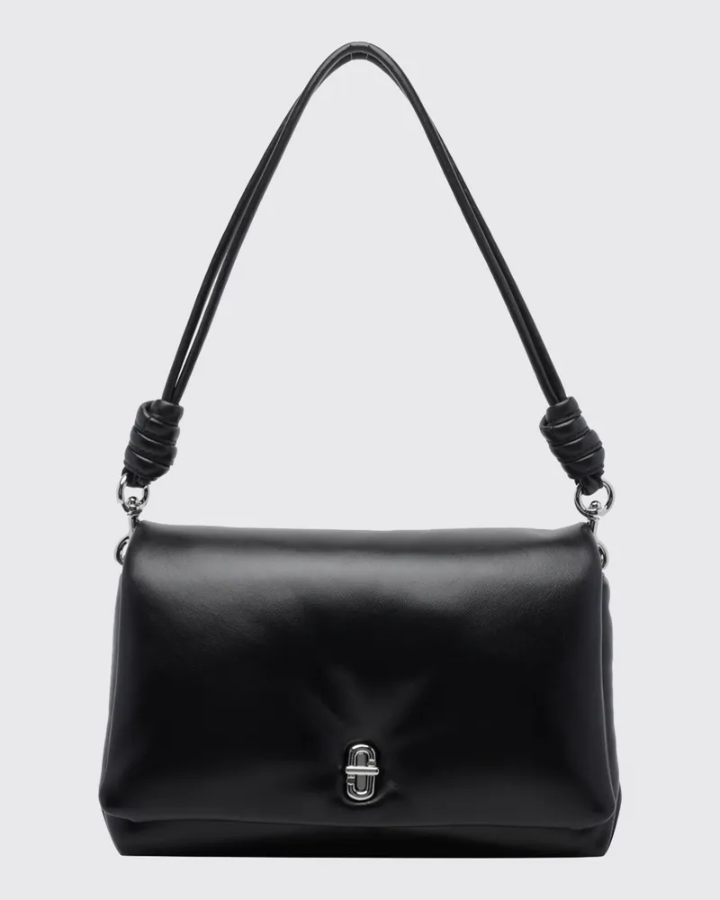 Marc Jacobs The Dual Puffy Schultertasche aus Leder mit geknotetem Henkel Schwarz