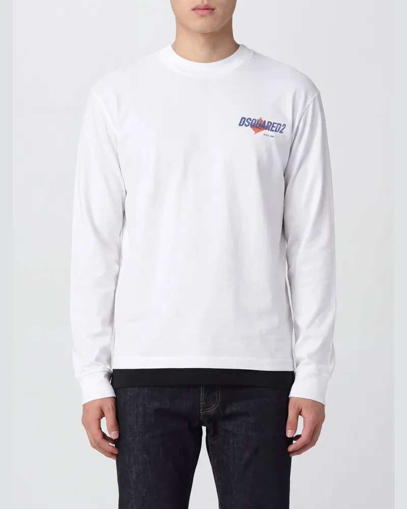 Dsquared2 Rundhals-Sweatshirt aus Baumwolle mit kontrastierendem Frontlogo Weiß