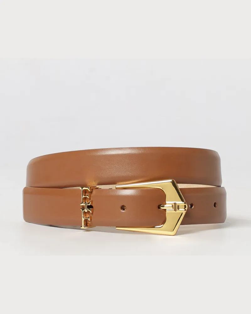 Elisabetta Franchi Verstellbarer Ledergürtel mit metallischer Logo-Schnalle Tabak