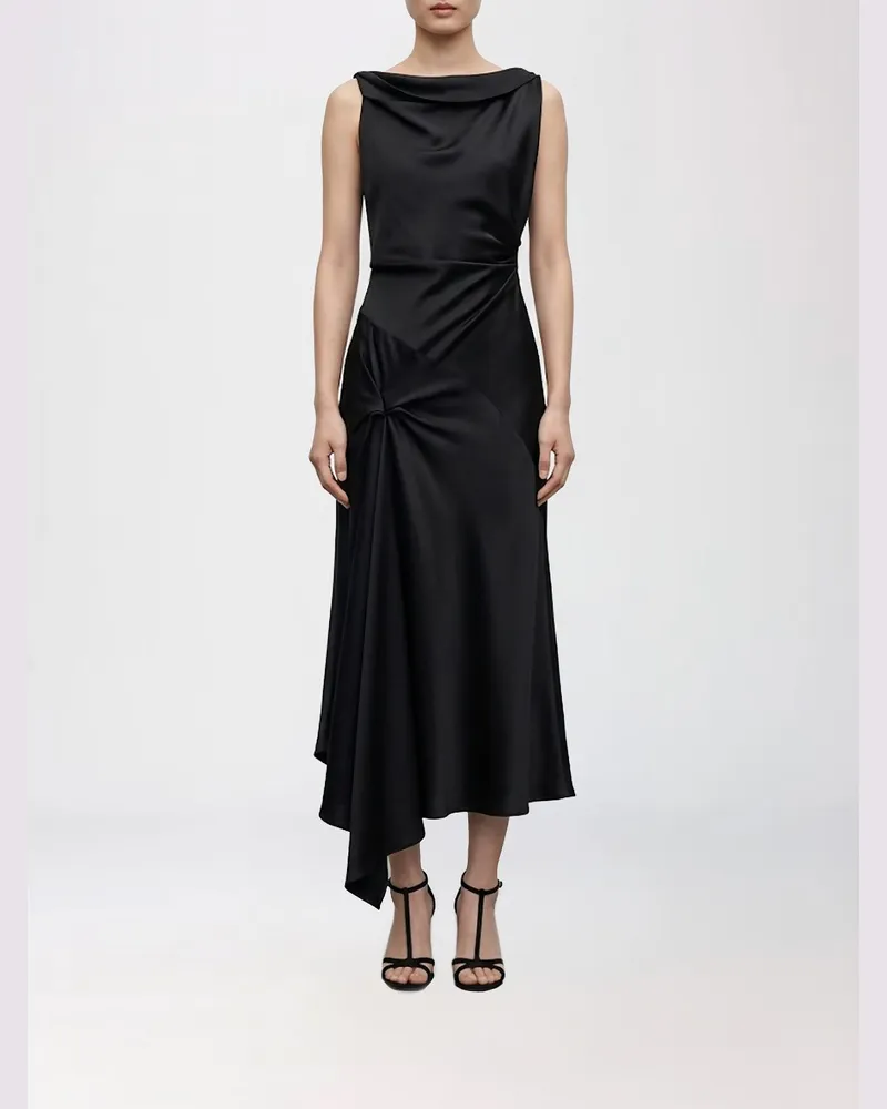 Victoria Beckham Asymmetrisches, schulterfreies Posy Crêpe-Midikleid Schwarz