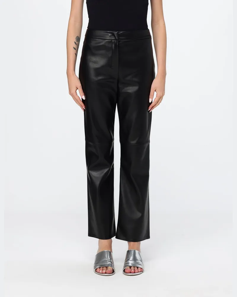 Max Mara Max Mara Sublime Schlaghose von aus glattem Kalbsleder mit mittlerer Taille Schwarz