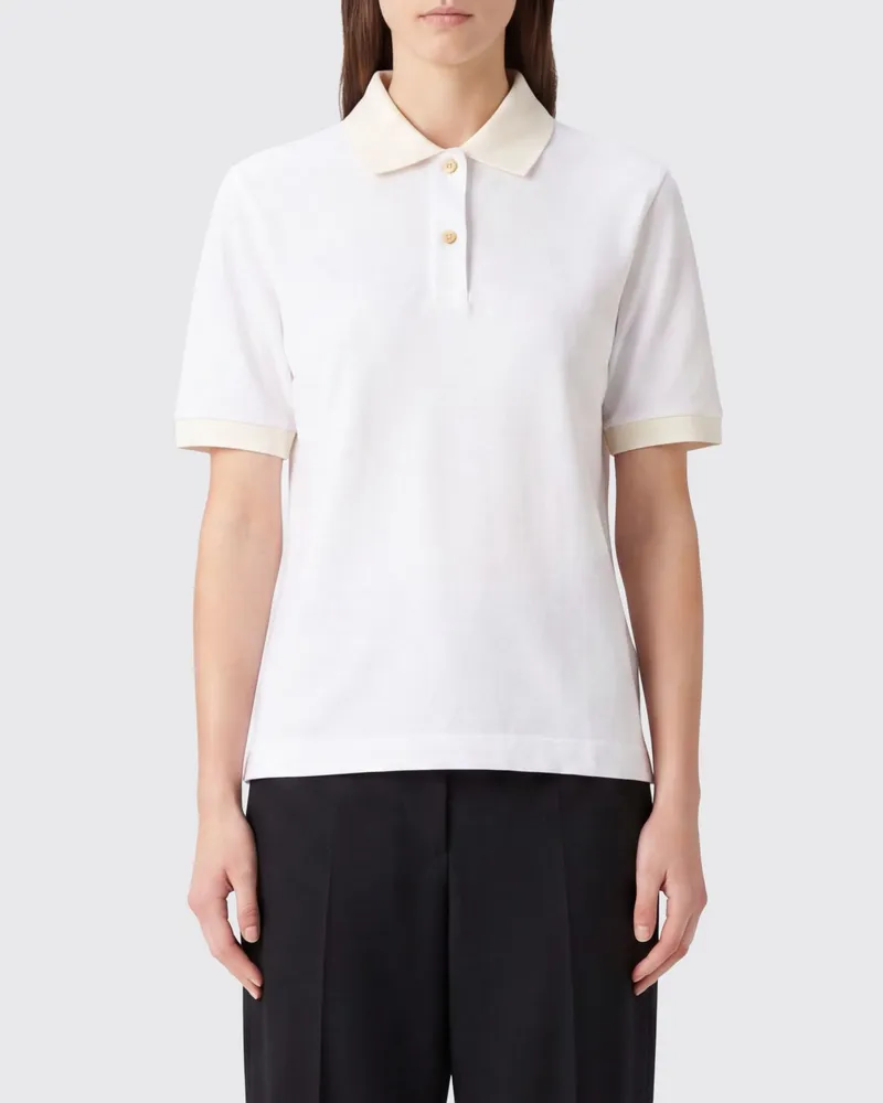 Jil Sander Baumwoll-Poloshirt mit kontrastierendem Kragen und Besätzen Weiß