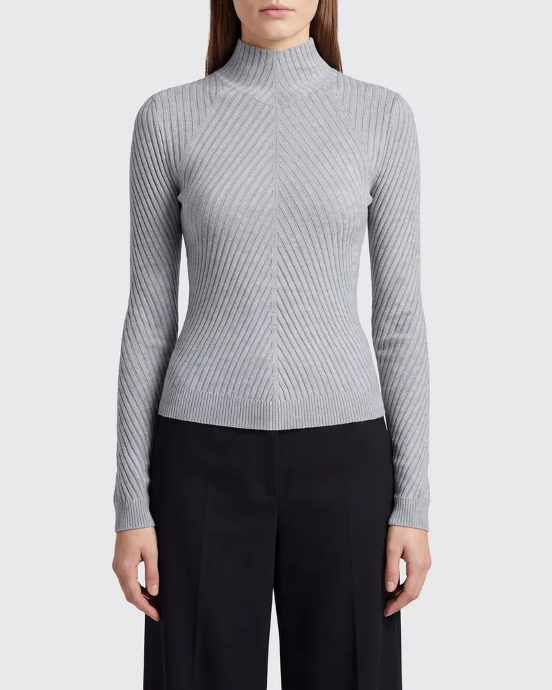 Victoria Beckham Schmal geschnittener, gerippter Rollkragenpullover aus Merinowolle von Grau