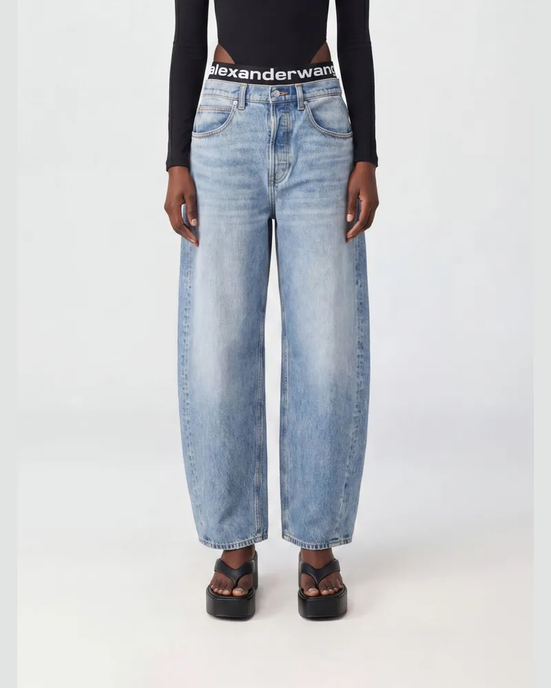 Alexander Wang Baggy-Jeans mit hohem Bund und doppellagigem Logo-Bund Indigo