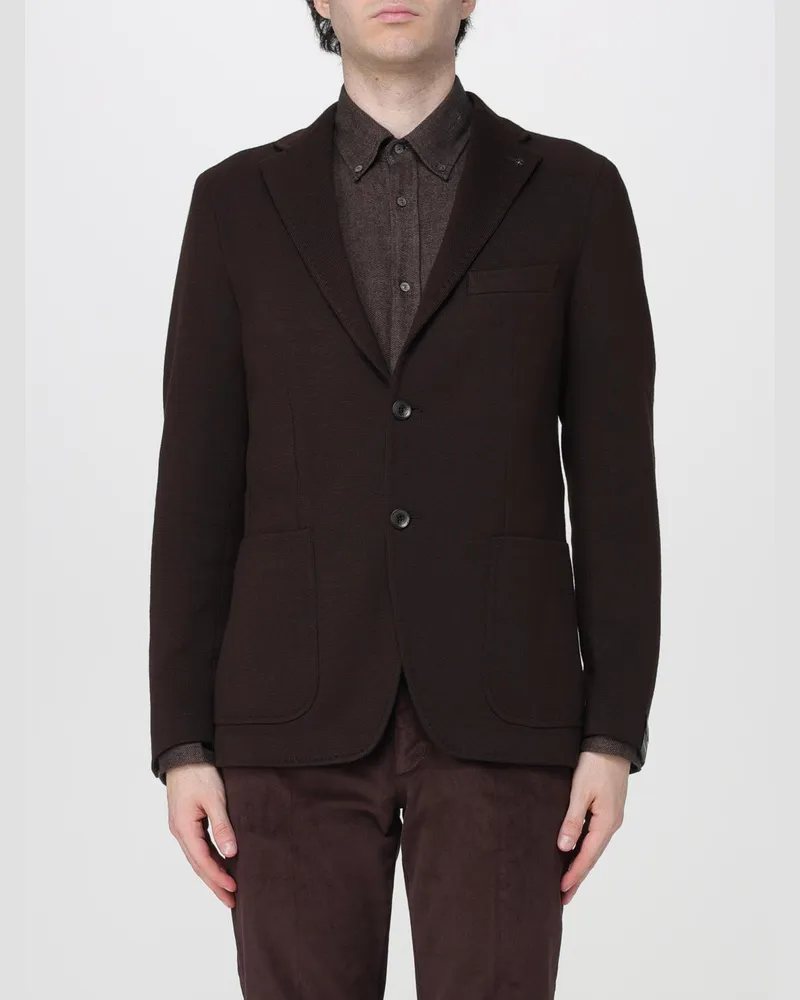 Tagliatore Slim Fit Einreiher-Blazer aus Baumwolle mit aufgesetzten Taschen Braun