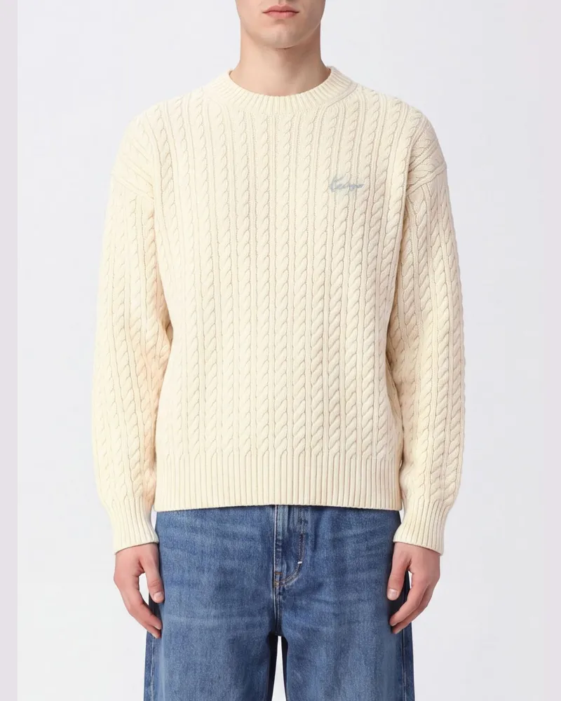 Kenzo Pullover aus Baumwoll-Woll-Mischung mit Rundhalsausschnitt und Logo-Stickerei Weiß