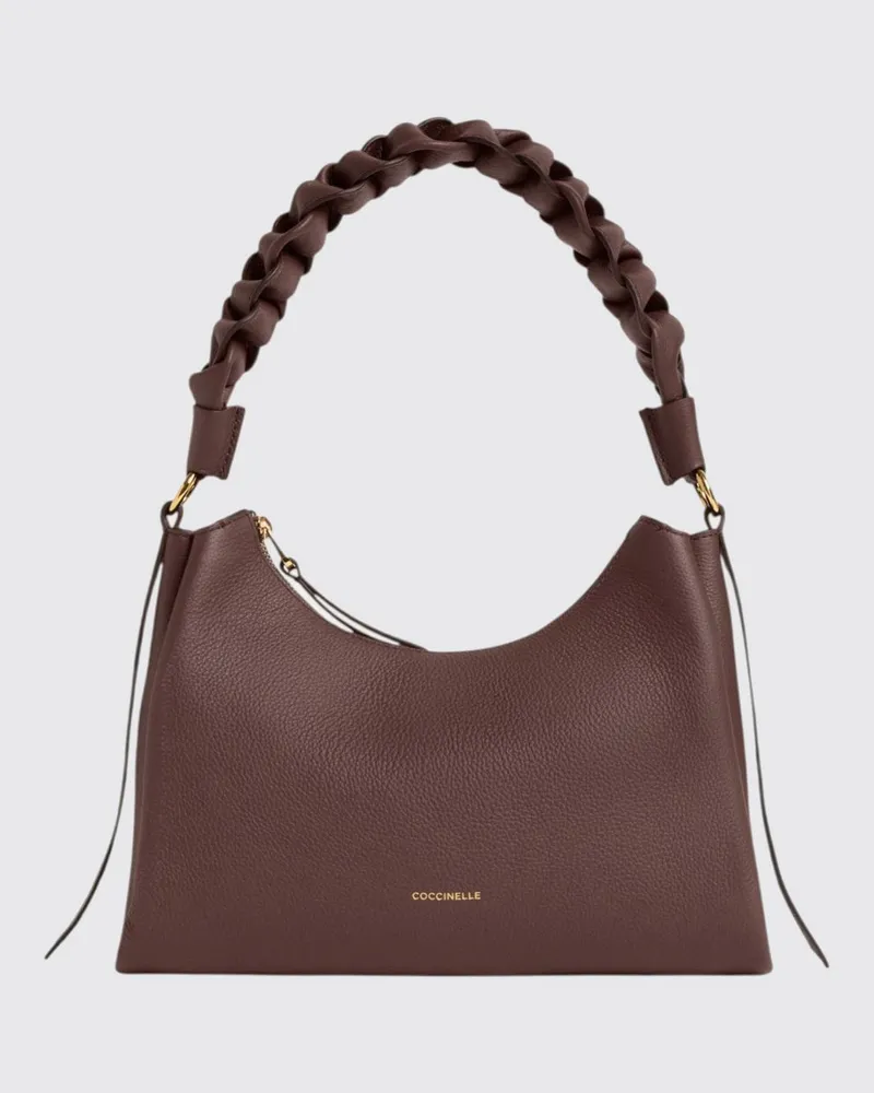 Coccinelle Kleine Boheme Schultertasche aus genarbtem Leder von mit geflochtenem Henkel Pink