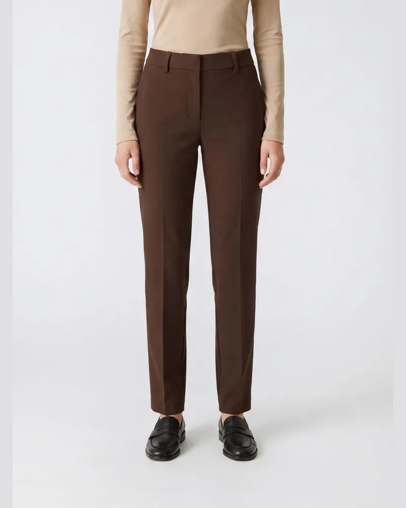 Federica Tosi Slim-Fit-Schneiderhose aus Wollmischung mit mittelhohem Bund und schrägen Taschen Braun