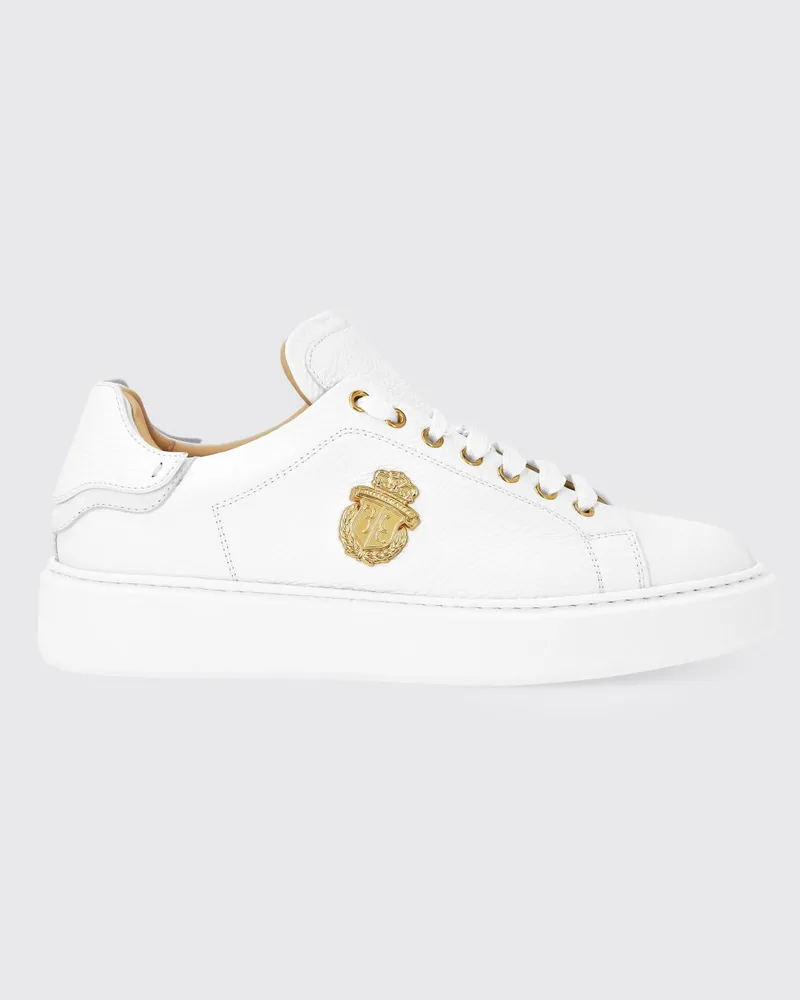 Billionaire Low-Top-Sneaker aus genarbtem Leder mit appliziertem Logo und Gummisohle Weiß