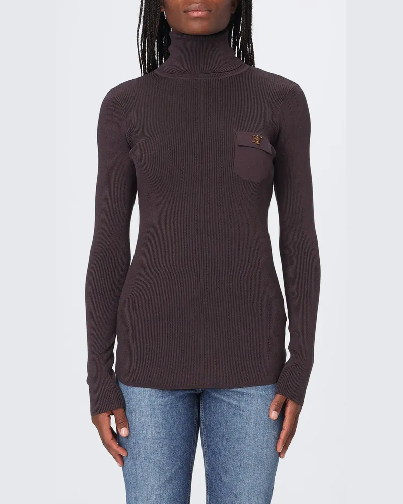 Elisabetta Franchi Schmal geschnittener Rollkragenpullover aus Seidenmischung mit langen Ärmeln Kakao