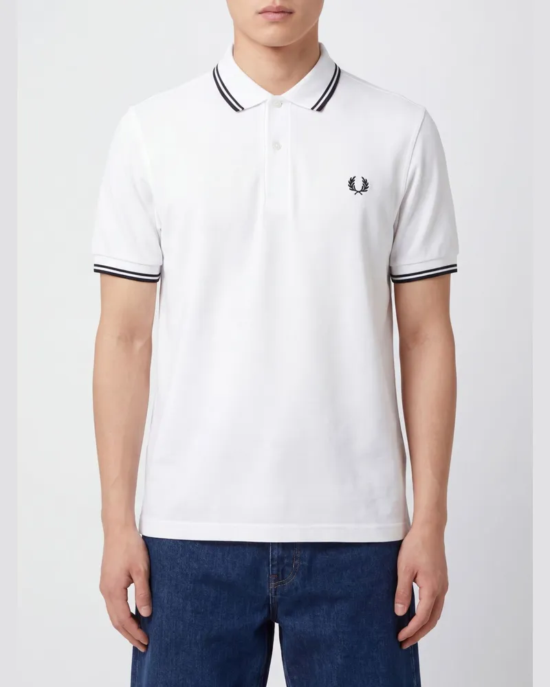 Fred Perry Baumwoll-Poloshirt mit Kontraststreifen und gesticktem Logo Weiß