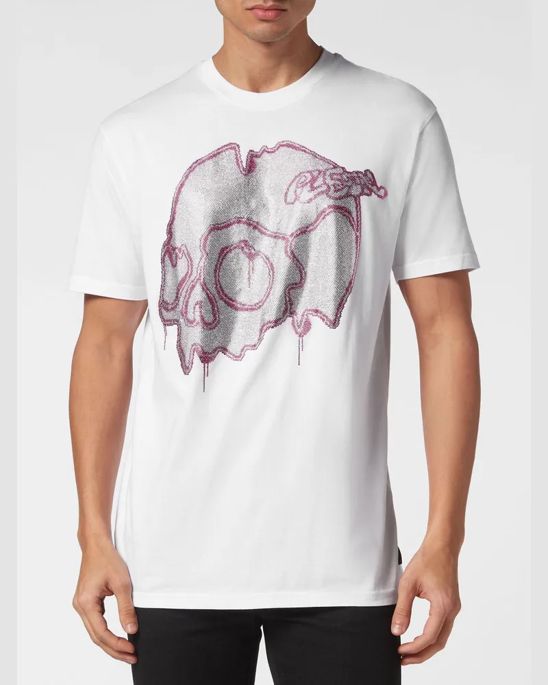 Philipp Plein Baumwoll-T-Shirt mit Strass-Skull-Logo und Rundhalsausschnitt Weiß