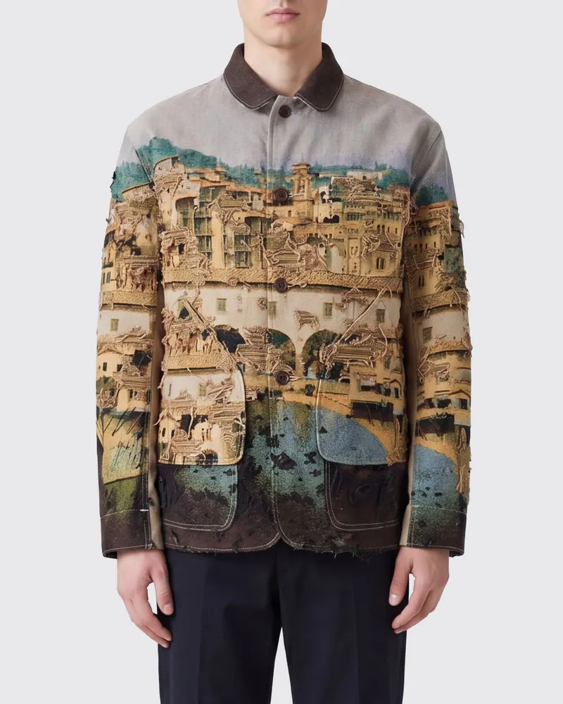 Junya Watanabe Leichte Jacquard-Jacke mit Grafikdruck und aufgesetzten Taschen Bunt