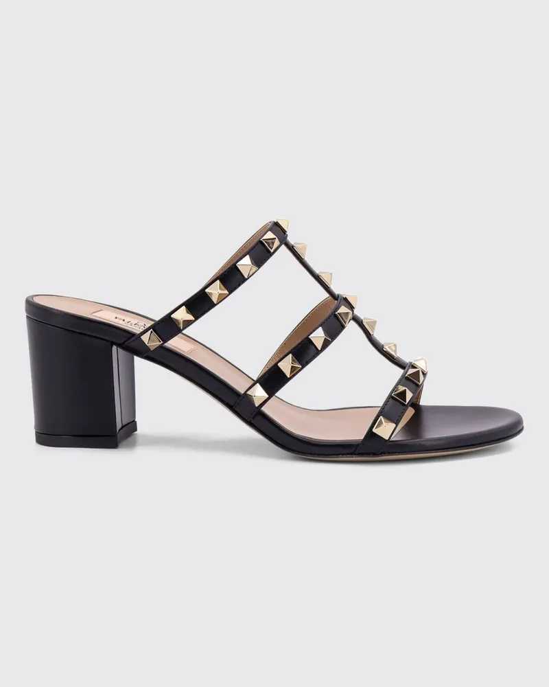 Valentino Garavani Rockstud Mules-Sandalen aus Leder mit Nieten und mittlerem Absatz Schwarz