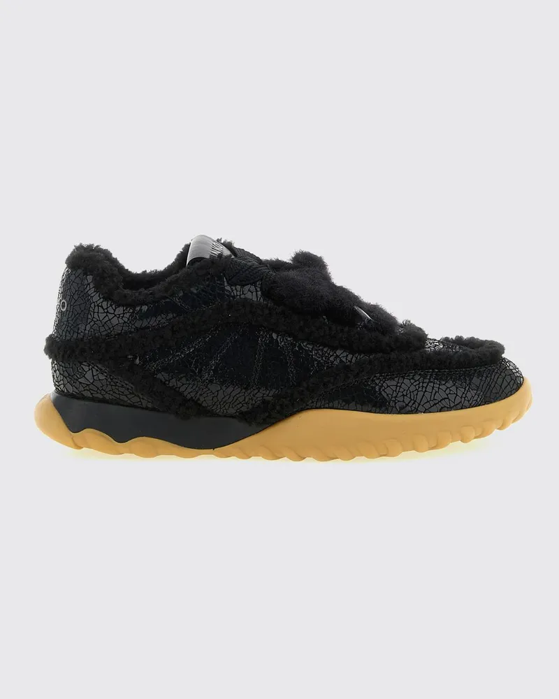 Pinko Gea Low Top Sneakers aus Leder mit Shearling-Futter und Gummisohle Schwarz