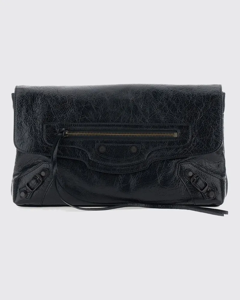 Balenciaga Le City Clutch aus schwarzem Arena-Lammleder mit applizierten Nieten Schwarz