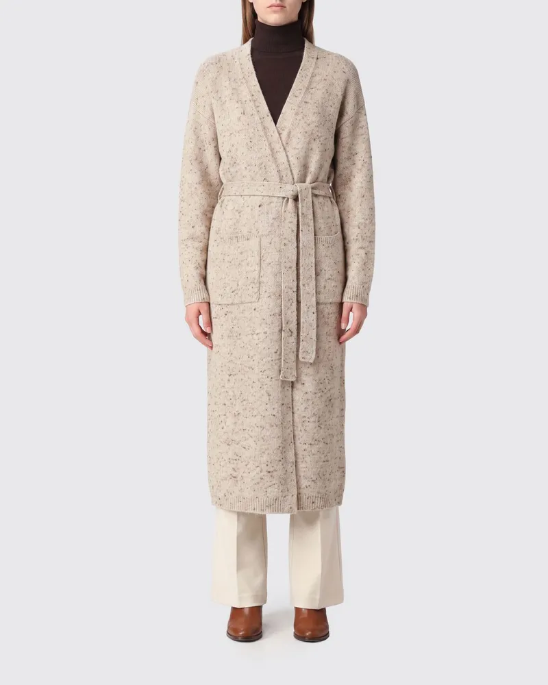Fabiana Filippi Langer Cardigan im Robenstil von aus Wolle und Kaschmir mit Gürtel Beige