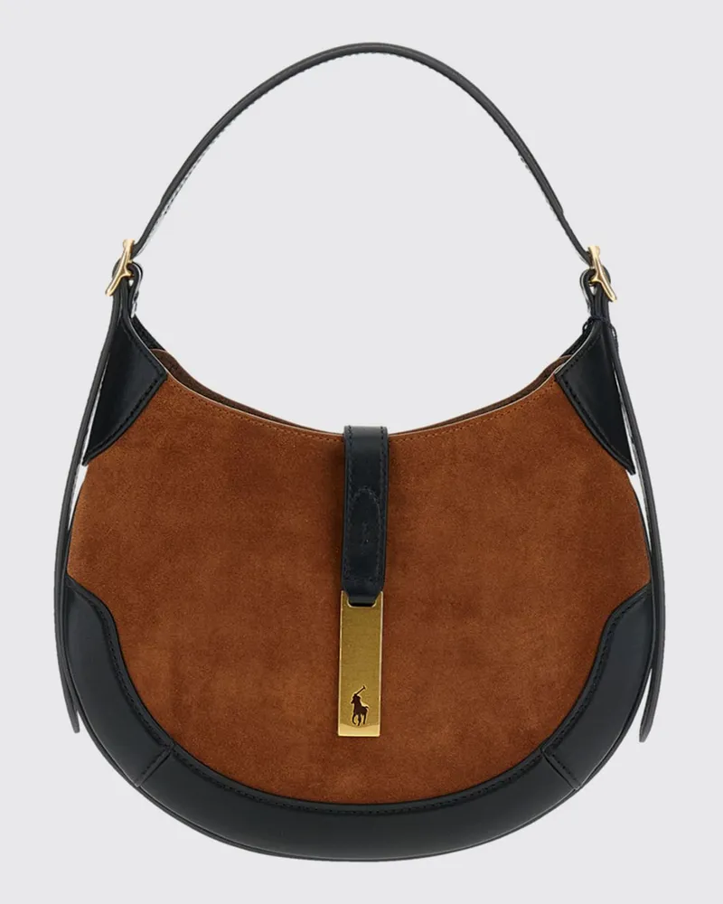 Ralph Lauren Schultertasche aus Leder und Veloursleder mit abnehmbarem Riemen Braun