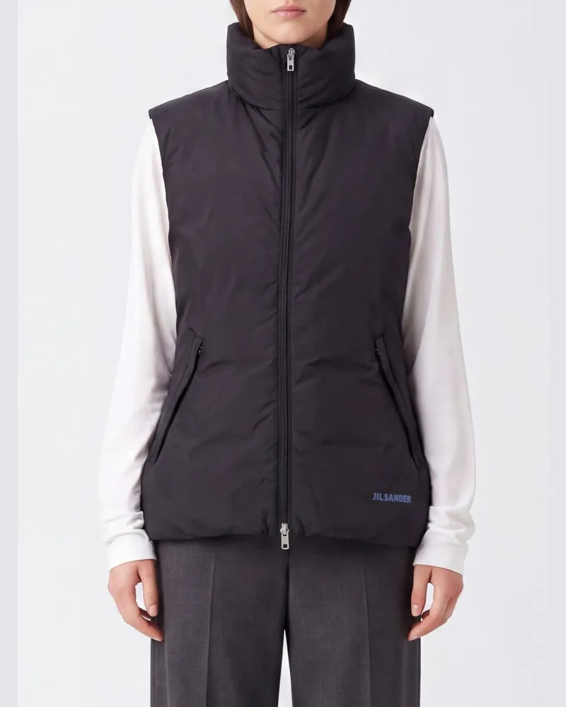 Jil Sander Schmal geschnittene, gepolsterte technische Nylonweste von mit hohem Kragen Schwarz