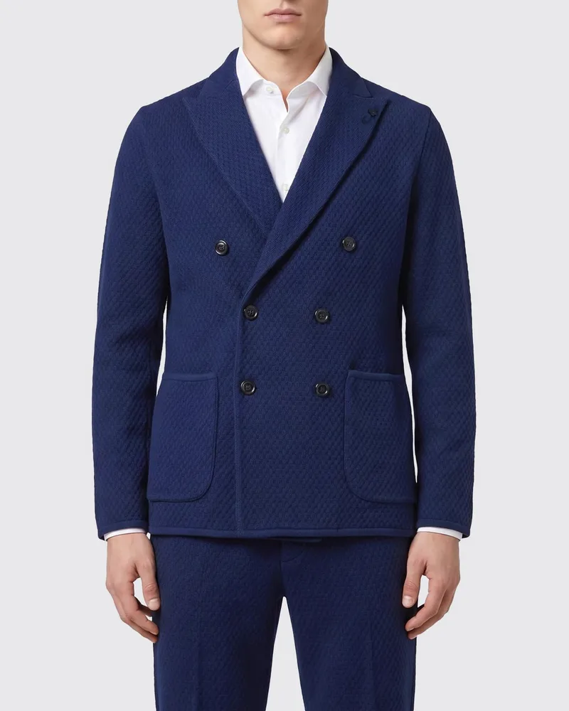 LARDINI Zweireihiger Blazer aus Baumwolle Blau