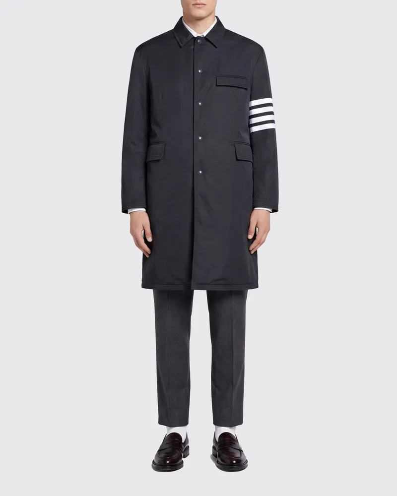 Thom Browne Einreihiger wattierter Trenchcoat aus Polyester mit Bar-Motiv Navy