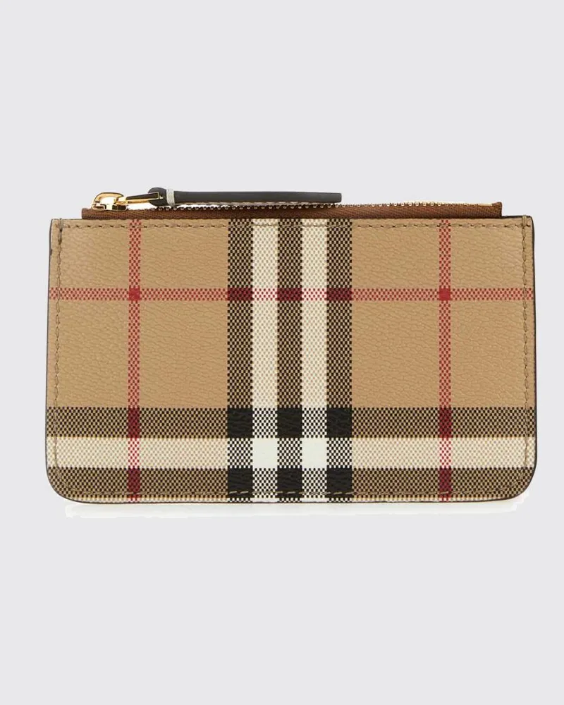 Burberry Kartenetui von aus beschichteter Baumwolle mit Vintage Check und Karabinerhaken Beige