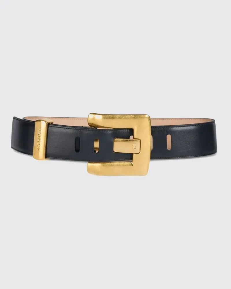 Balmain Hoher Anthem Gürtel aus glattem Kalbsleder mit Monogramm-Schnalle Schwarz