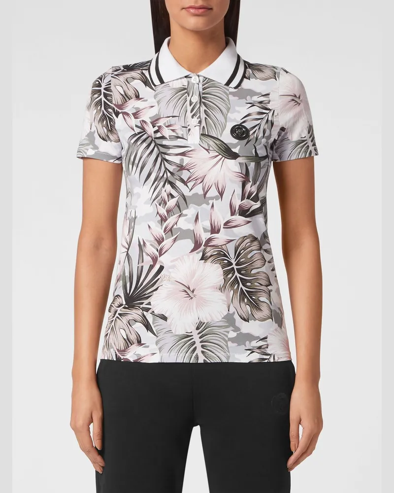 Philipp Plein Baumwoll-Polohemd mit tropischem Print und kurzen Ärmeln Bunt