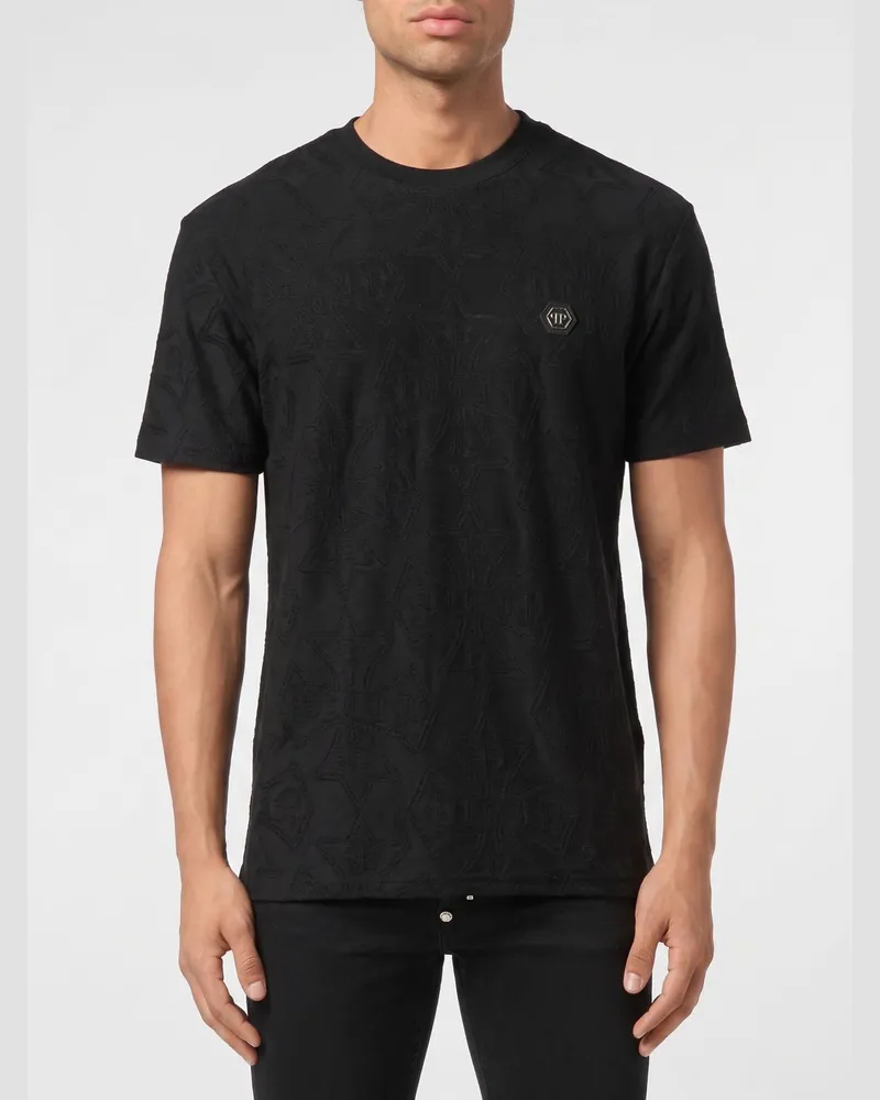 Philipp Plein Jacquard-Baumwoll-T-Shirt PP Schwarz