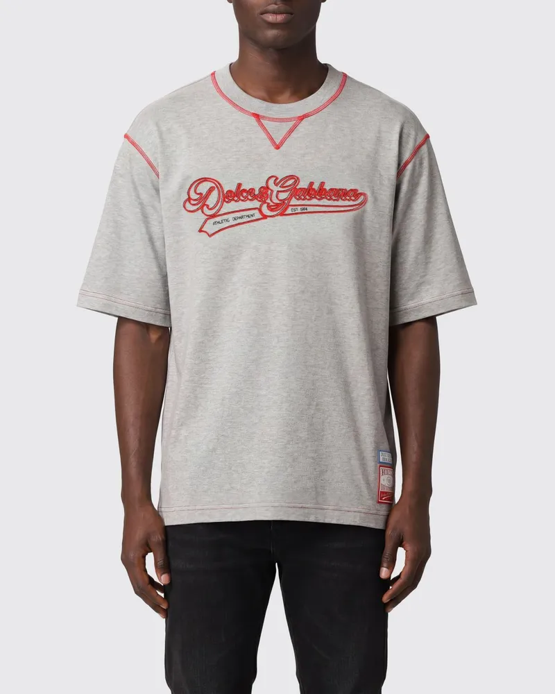 Dolce & Gabbana DOLCE  GABBANA Baumwoll-T-Shirt mit Rundhalsausschnitt von Dolce & Gabbana mit Kontrastlogo Grau