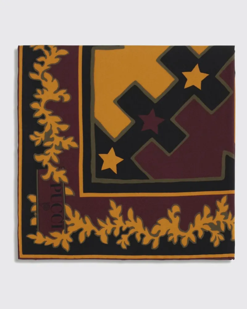 Emilio Pucci Quadratischer Seidenschal mit geometrischem und floralem Print Burgunderrot