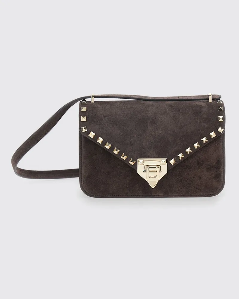 Valentino Garavani Rockstud Mini-Umhängetasche aus Wildleder mit Nieten Braun