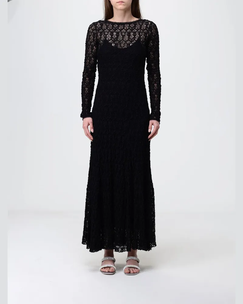 forte_forte Langes Kleid aus Stretch-Spitze Schwarz