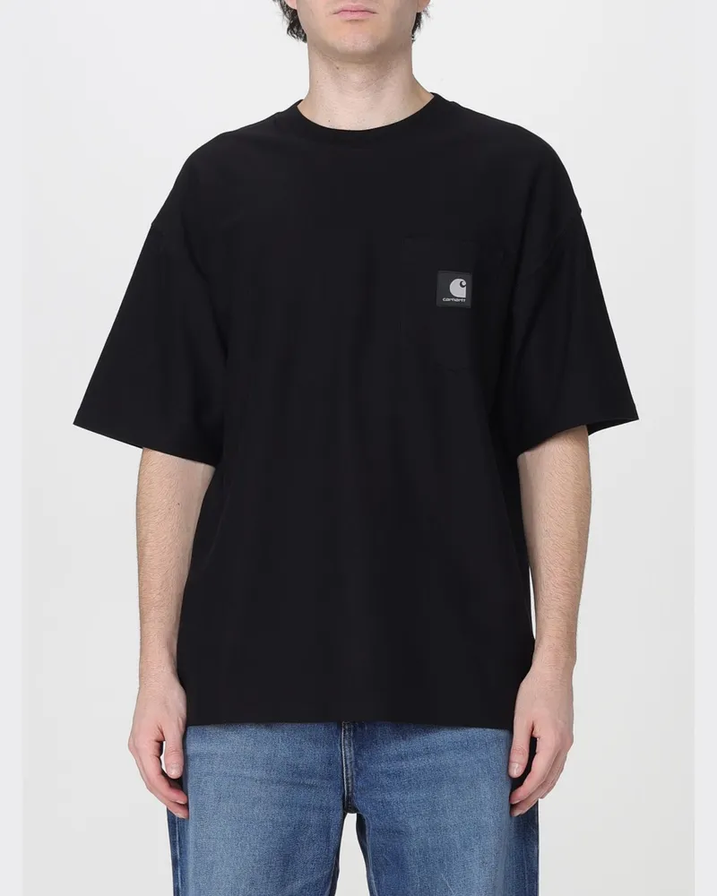 Carhartt WIP Relaxed Fit Baumwoll-T-Shirt mit Rundhalsausschnitt und kontrastierendem Logo Schwarz
