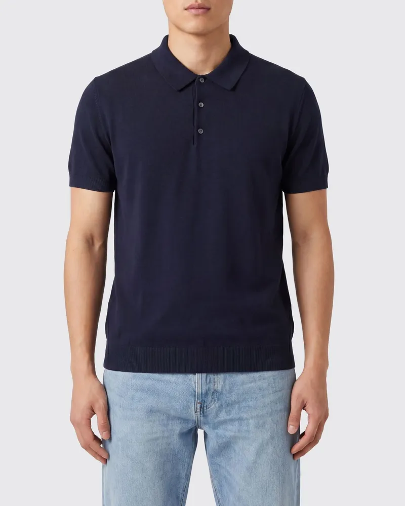 Baracuta Strick-Poloshirt aus Seide mit gerippten Abschlüssen Blau