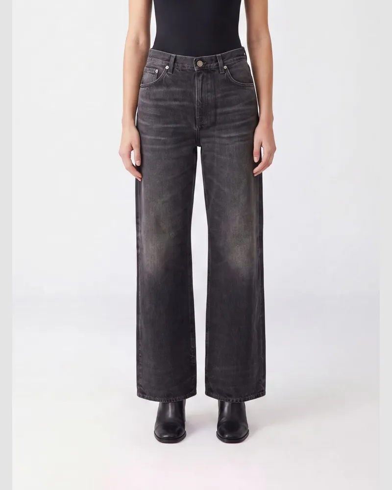 Haikure Straight-Fit-Jeans Korea von mit hohem Bund aus Baumwolldenim Schwarz