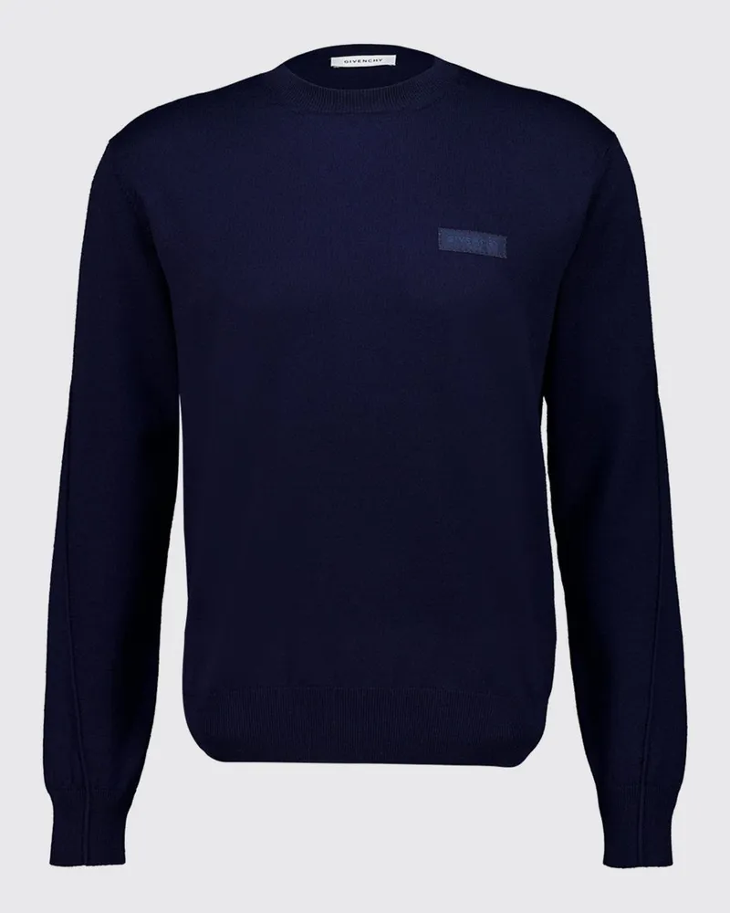 Givenchy Pullover aus reiner Wolle mit Rundhalsausschnitt und tonalem Logo Blau