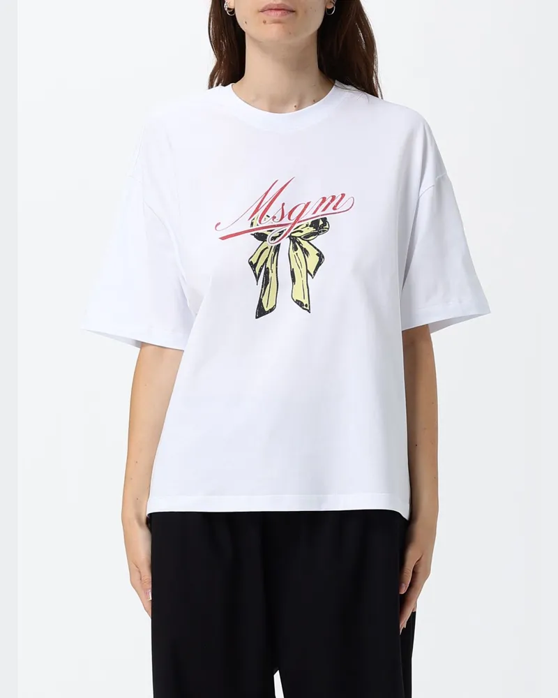 MSGM T-Shirt aus Baumwolle mit Logo-Print und applizierten Schleifen Weiß