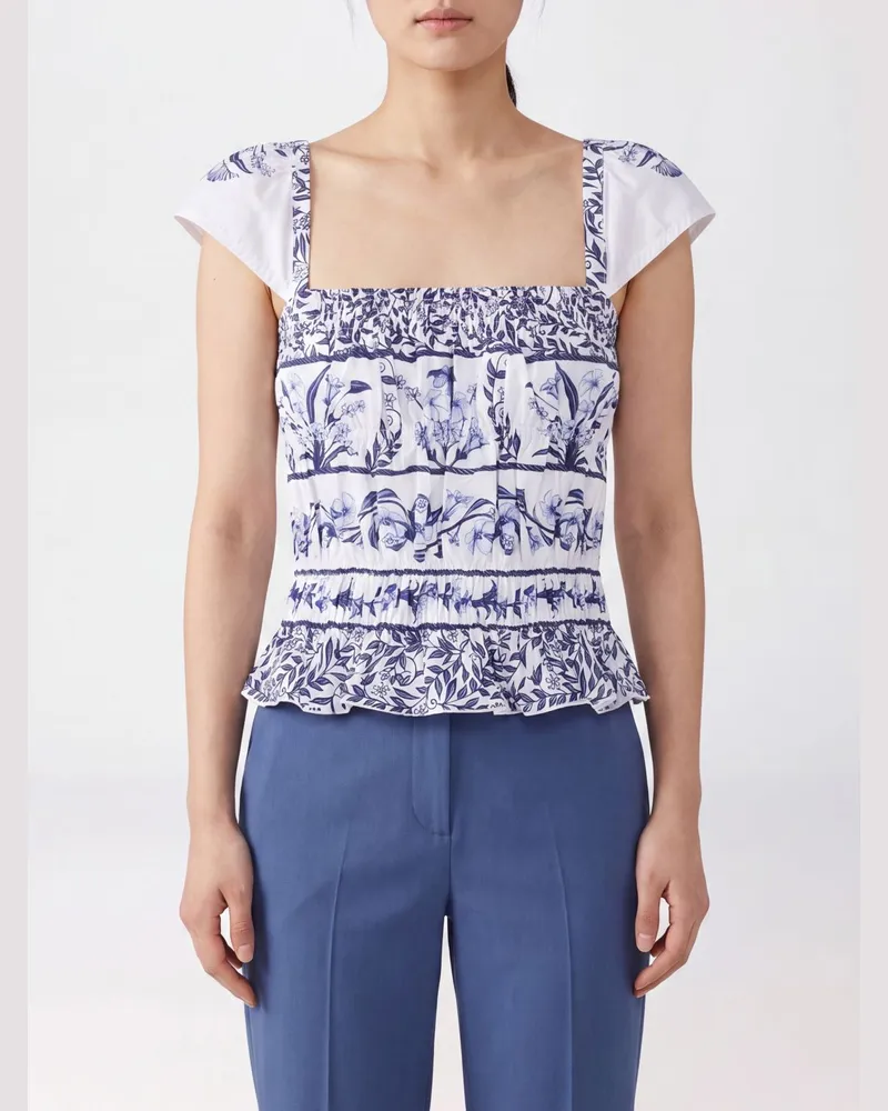 FARM Rio Off-White Flower Top aus Baumwolle mit Blumenmuster und quadratischem Ausschnitt Weiß