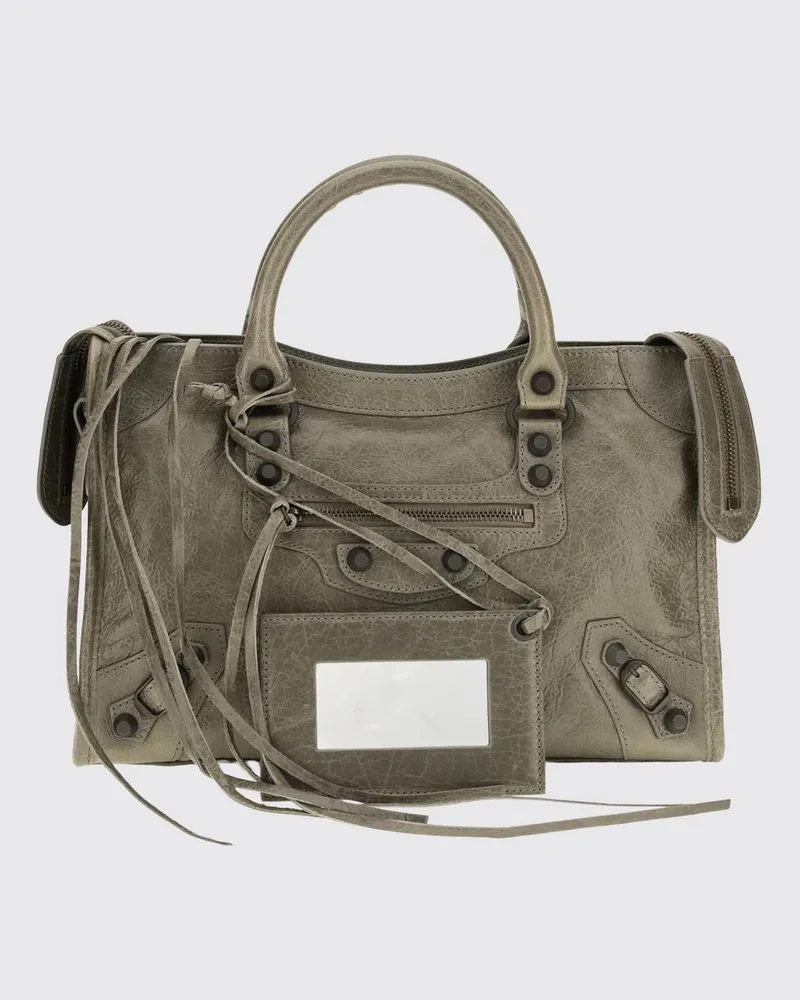 Balenciaga Kleine Le City Handtasche aus Arena-Lammleder mit Nieten Grün